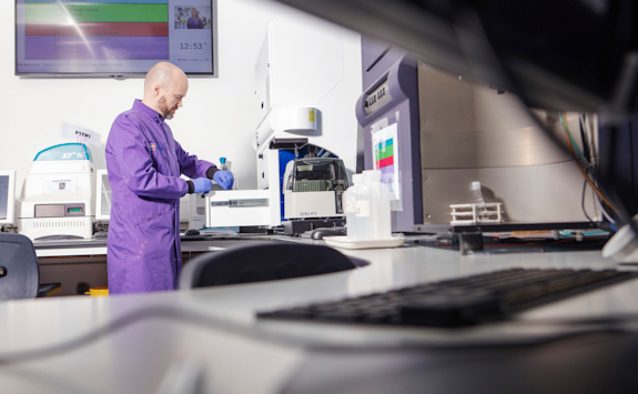 Dr Andrew Filby working in the Genetech lab